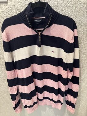 Eden Park Men’s Pink and Navy Striped Quarter-Zip Sweater